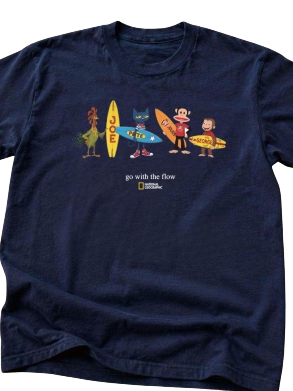 Gildan Navy Graphic Tee with Colorful Surf Characters